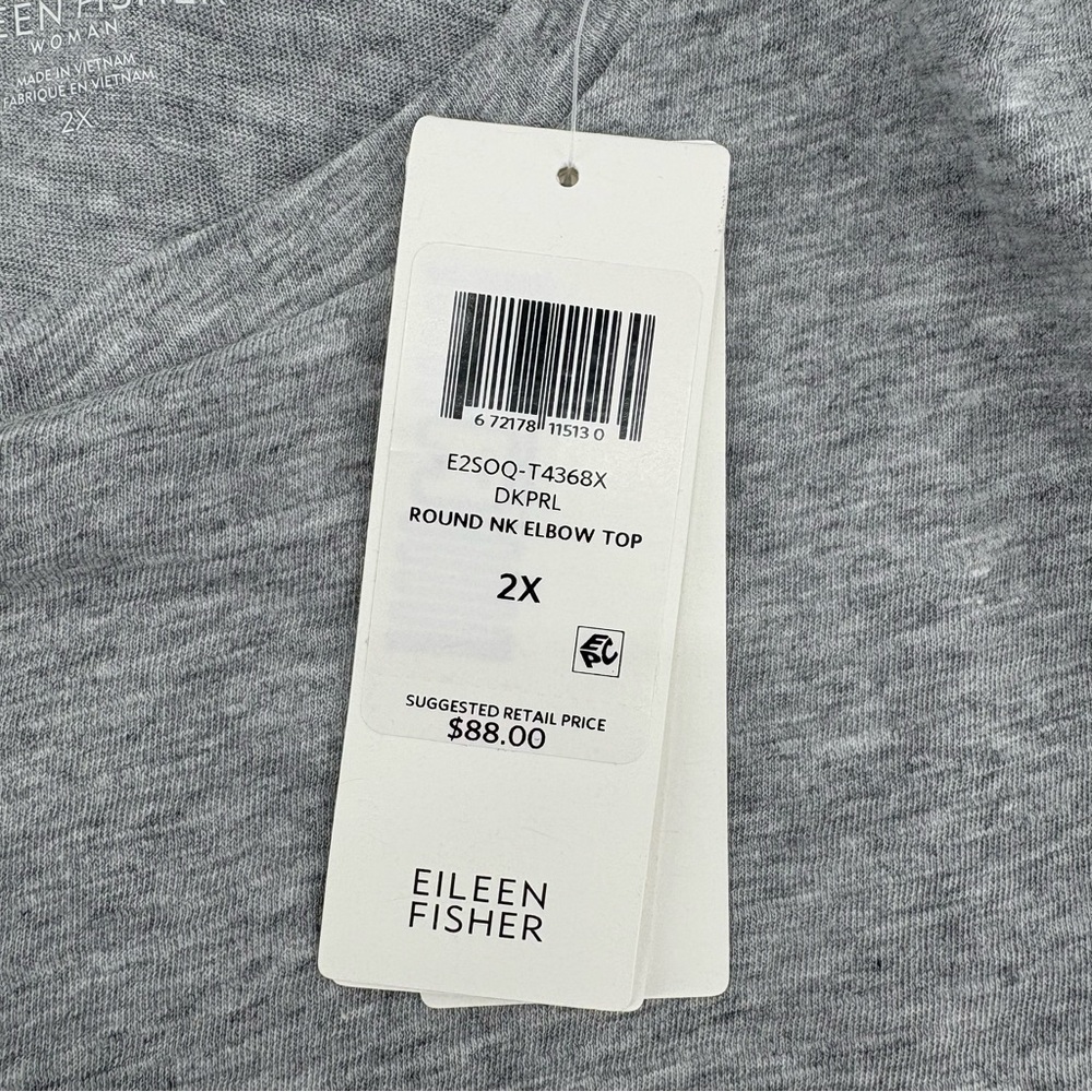 Eileen Fisher sz 2X Dark Pearl Gray Organic Cotton Elbow-Sleeve T-Shirt Dark New - Picture 7 of 12